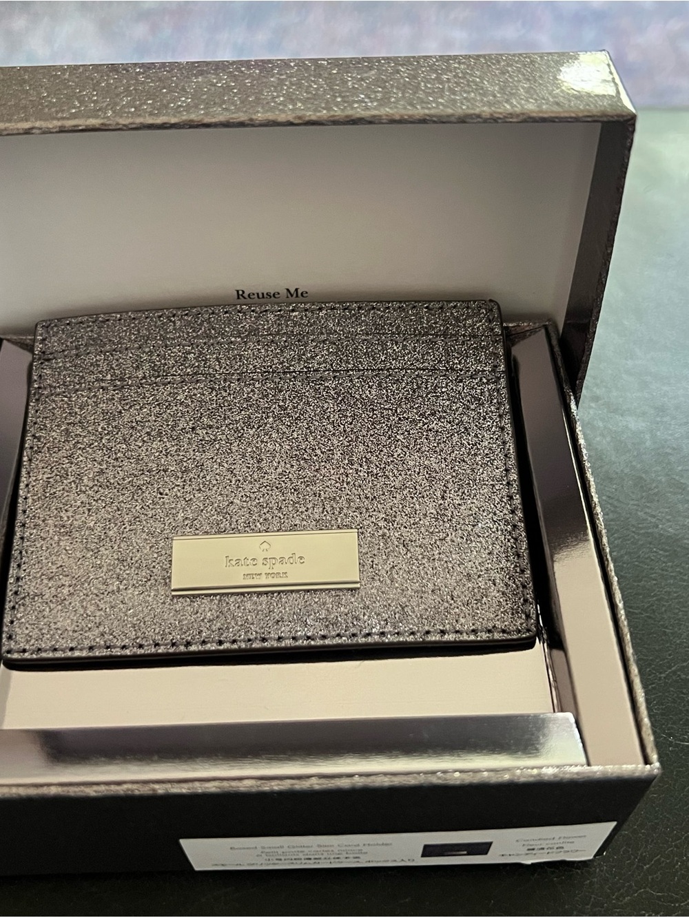kate spade glittery silver cardholder wallet